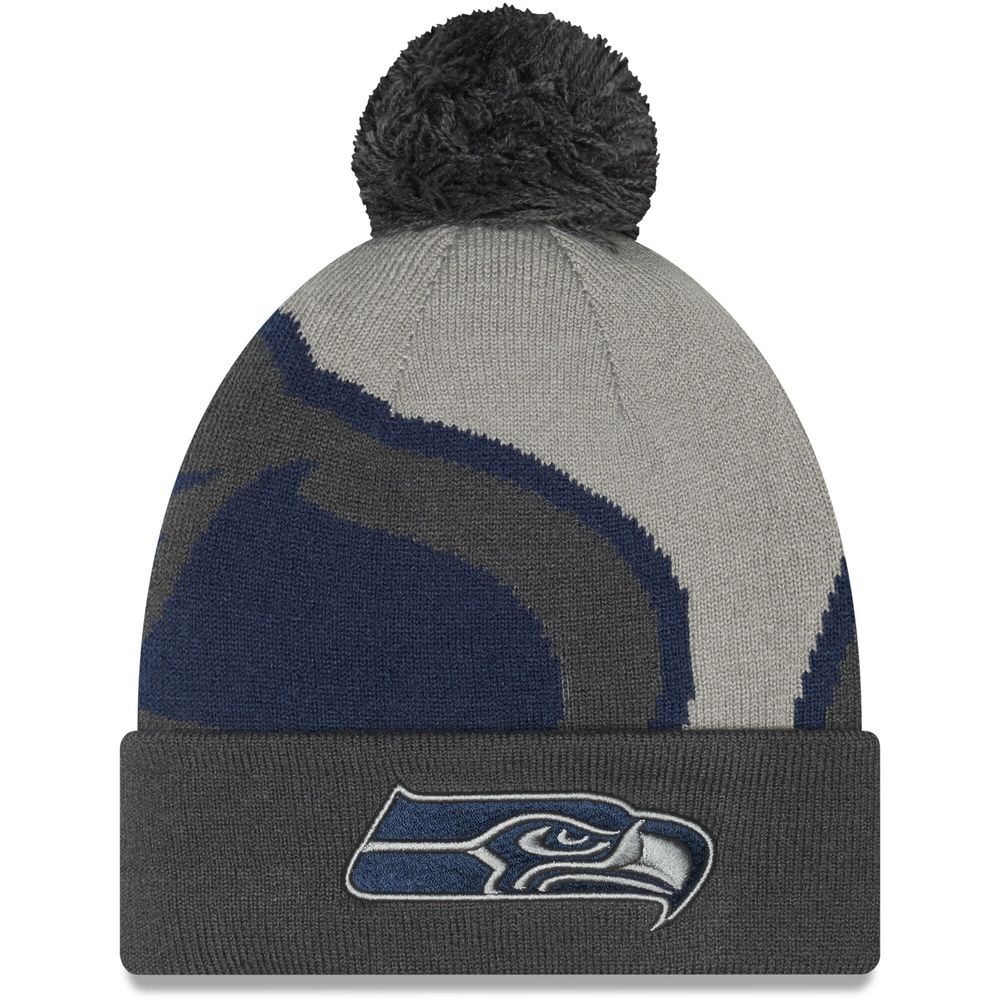 Men's New Era Graphite Seattle Seahawks Logo Whiz Redux Cuffed Knit Hat