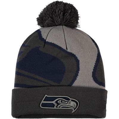 Men's New Era Graphite Seattle Seahawks Logo Whiz Redux Cuffed Knit Hat