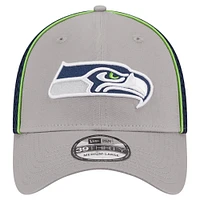 Casquette flexible 39THIRTY New Era pour hommes, gris/bleu marine universitaire, Seattle Seahawks Pipe