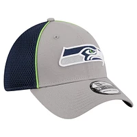 Casquette flexible 39THIRTY New Era pour hommes, gris/bleu marine universitaire, Seattle Seahawks Pipe