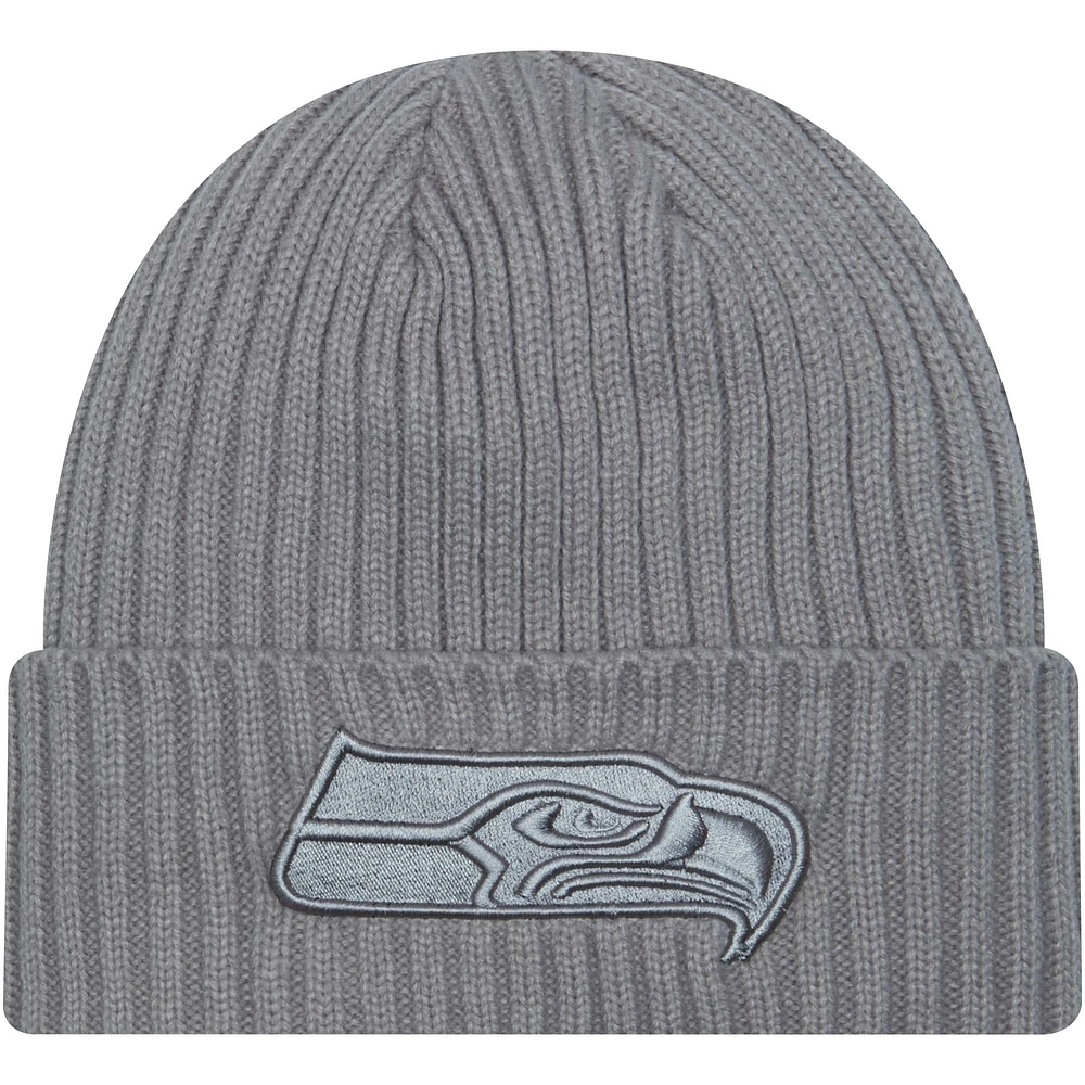 Bonnet en tricot à revers gris Seattle Seahawks Color Pack New Era pour hommes