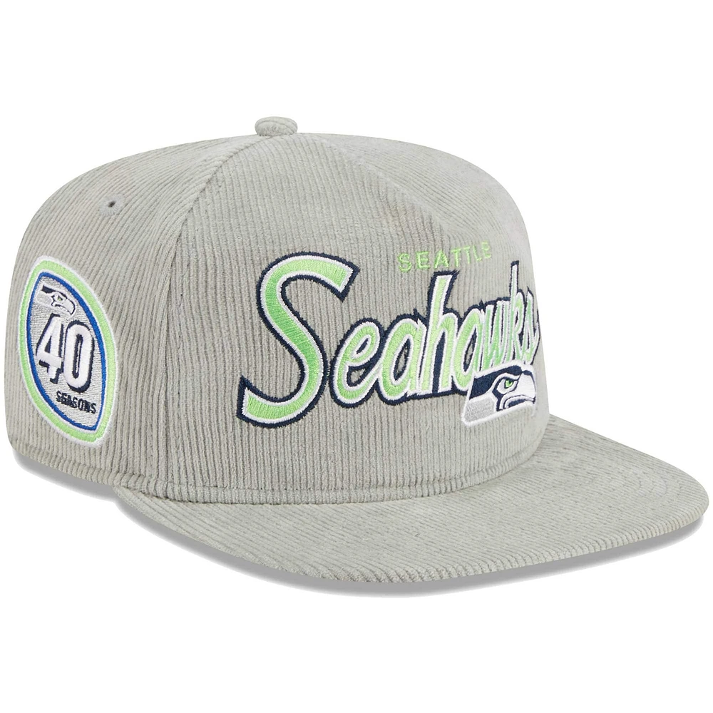 Casquette snapback Golfeur Seattle Seahawks en velours côtelé New Era grise pour homme