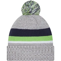 Bonnet en tricot à revers des Seattle Seahawks New Era gris chiné pour hommes avec pompon