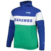 Men's New Era Kelly Green Seattle Seahawks Big & Tall Throwback Colorblock Raglan Pullover Hoodie