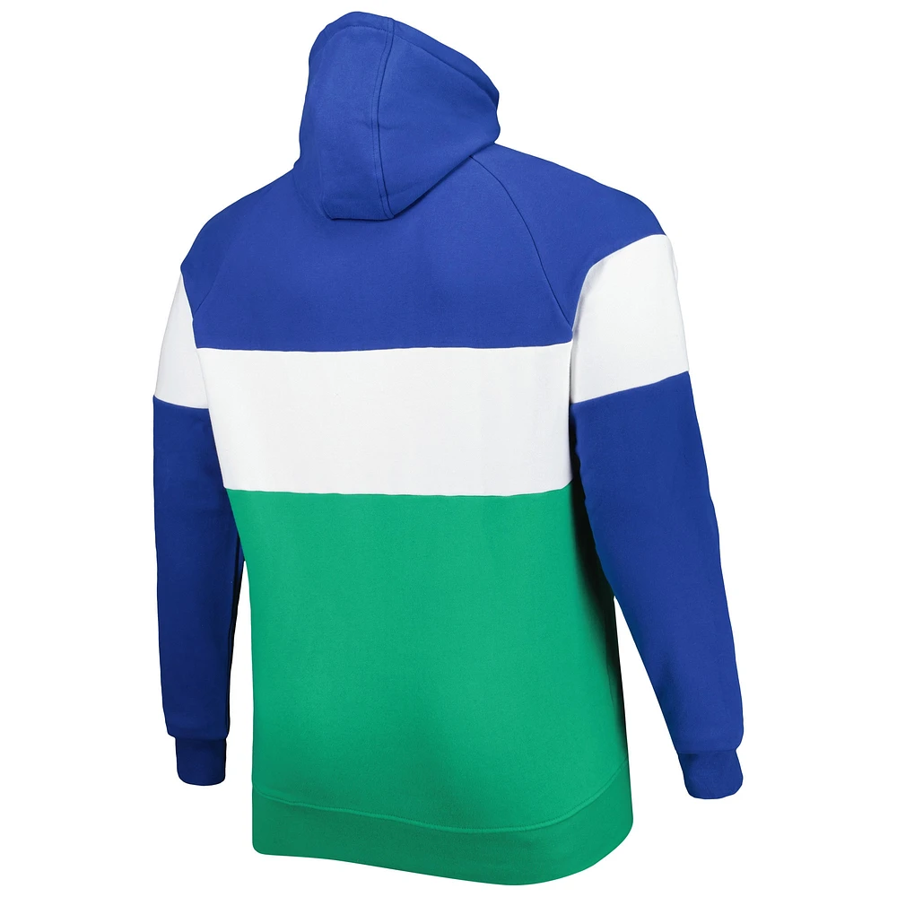 Men's New Era Kelly Green Seattle Seahawks Big & Tall Throwback Colorblock Raglan Pullover Hoodie