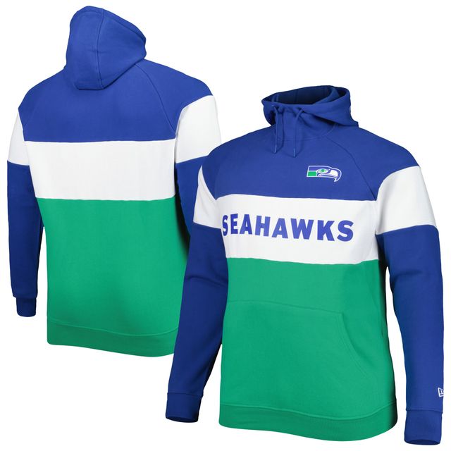 Sweat à capuche raglan blocs de couleurs Big & Tall Throwback Seattle Seahawks New Era Kelly Green pour homme