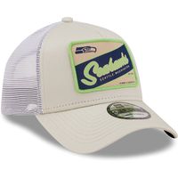 Men's New Era Khaki/White Seattle Seahawks Happy Camper A-Frame Trucker 9FORTY Snapback Hat