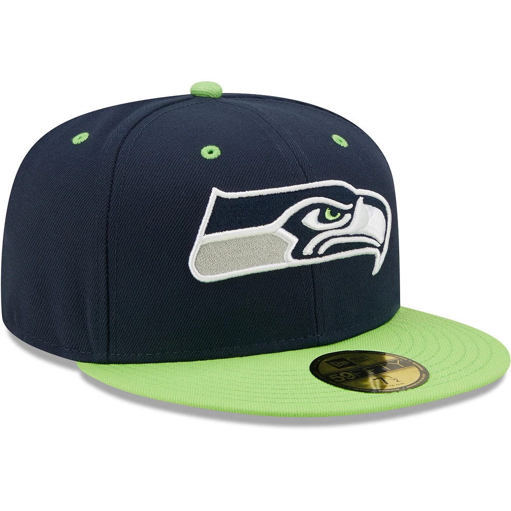 Casquette ajustée New Era Seattle Seahawks Flipside 2Tone 59FIFTY bleu marine/vert fluo pour homme