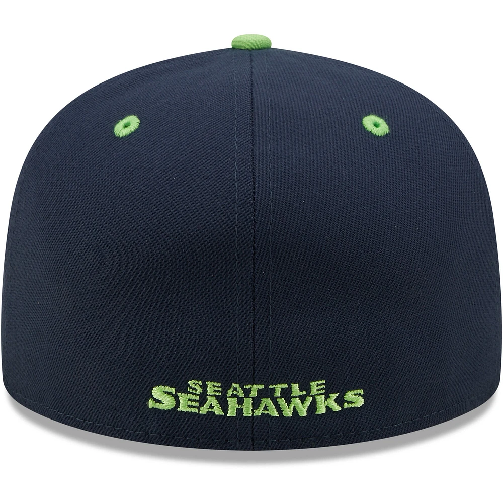 Casquette ajustée New Era Seattle Seahawks Flipside 2Tone 59FIFTY bleu marine/vert fluo pour homme