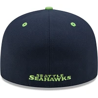 Casquette ajustée New Era Seattle Seahawks Flipside 2Tone 59FIFTY bleu marine/vert fluo pour homme