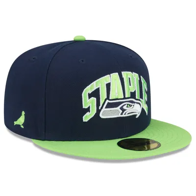 New Era Neon Green/College Navy Seattle Seahawks 2022 Sideline Cuffed Pom Knit Hat