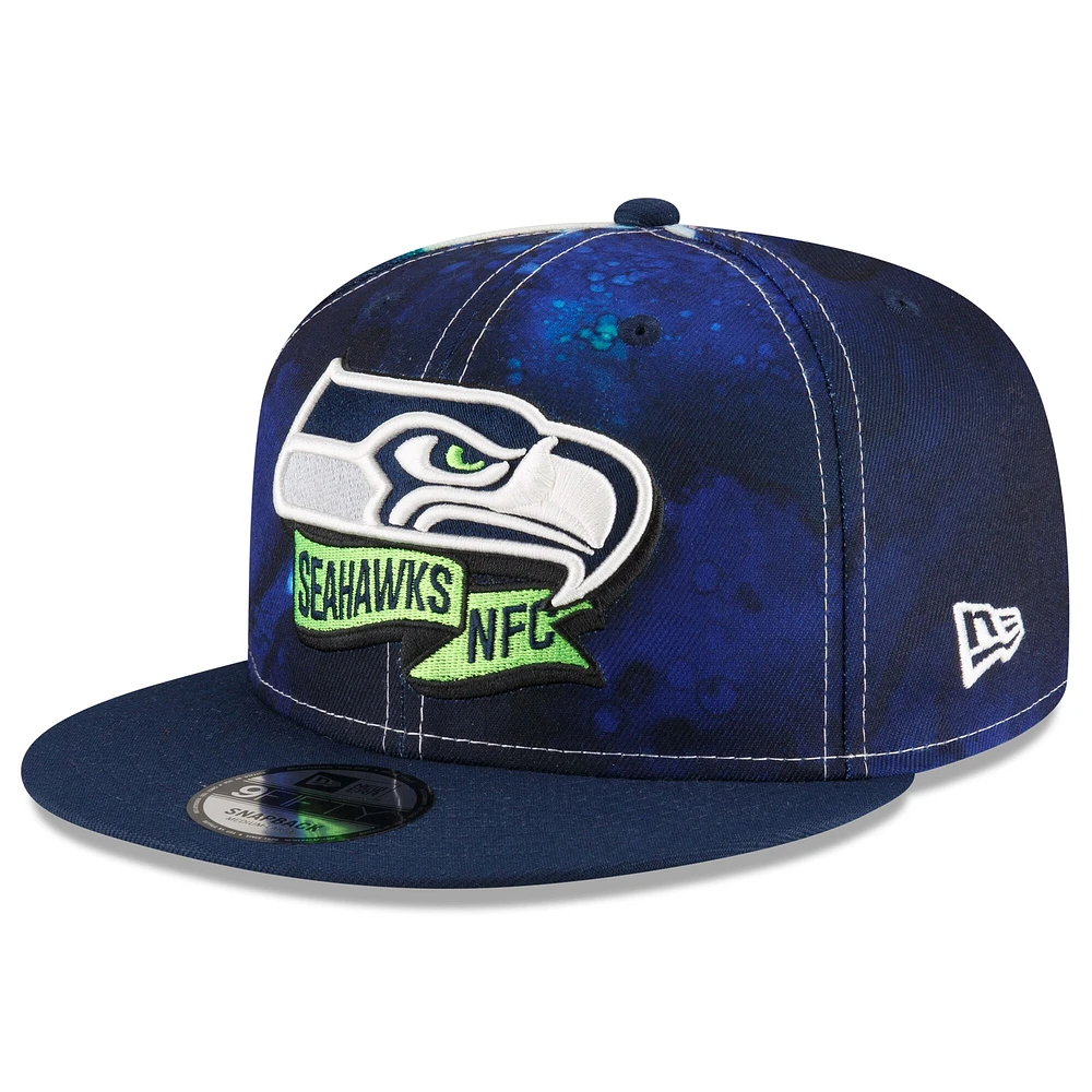 Men's New Era Navy Seattle Seahawks 2022 Sideline - 9FIFTY Ink Dye Snapback Hat