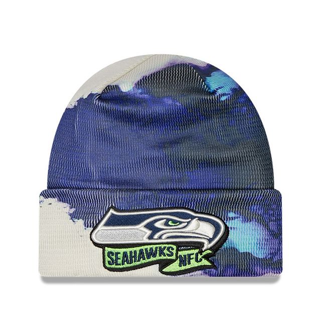 Casquette pour homme Seattle Seahawks 2022 Sideline bleu marine New Era - Bonnet en tricot à revers teint à l'encre