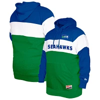 Men's New Era Navy Seattle Seahawks Big & Tall Throwback Colorblock Pullover Hoodie