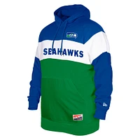 Men's New Era Navy Seattle Seahawks Big & Tall Throwback Colorblock Pullover Hoodie