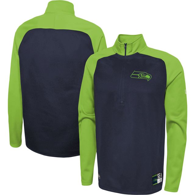 Veste à demi-glissière raglan New Era Seattle Seahawks Combine Authentic O-Line pour homme, bleu marine