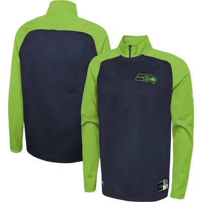 Men's New Era Navy Seattle Seahawks Combine Authentic O-Line Raglan Half-Zip Jacket