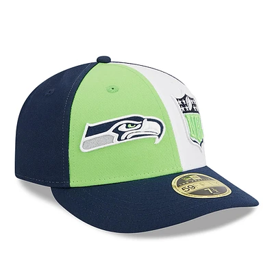 Casquette ajustée 59FIFTY Sideline Low Profile des Seahawks de Seattle 2023 New Era pour homme, vert fluo/bleu marine universitaire