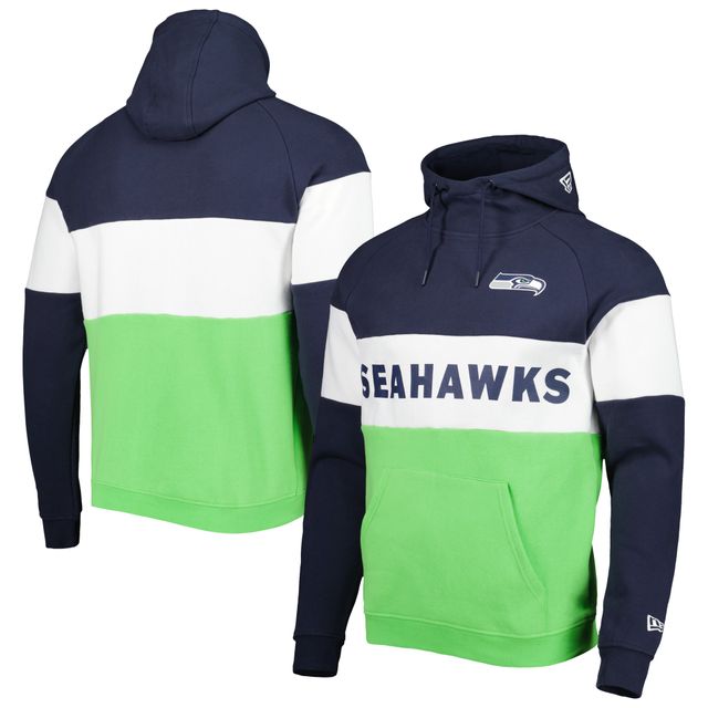 Chandail à capuchon actuel blocs de couleurs Seattle Seahawks New Era pour homme, vert fluo/bleu marine College