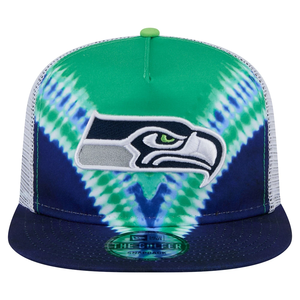 Men's New Era Neon Green/College Navy Seattle Seahawks Throwback Dye Golfer Snapback Hat