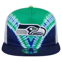 Men's New Era Neon Green/College Navy Seattle Seahawks Throwback Dye Golfer Snapback Hat