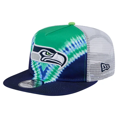 Men's New Era Neon Green/College Navy Seattle Seahawks Throwback Dye Golfer Snapback Hat