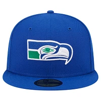 Men's New Era Royal Seattle Seahawks Throwback Main 59FIFTY Fitted Hat