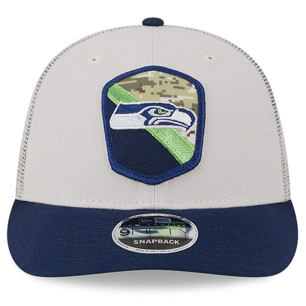 Casquette ajustée 59FIFTY Low Profile 59FIFTY pour hommes New Era Stone/College Navy Seattle Seahawks 2023 Salute To Service