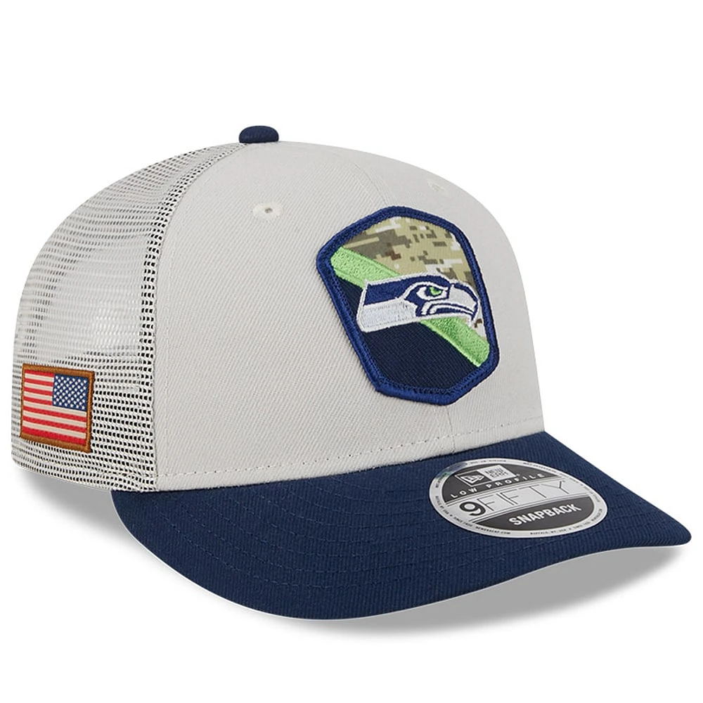 Casquette ajustée 59FIFTY Low Profile 59FIFTY pour hommes New Era Stone/College Navy Seattle Seahawks 2023 Salute To Service