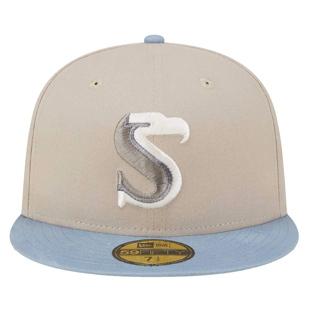 Men's New Era Stone/Light Blue Seattle Seahawks City Originals Lifestyle Two-Tone 59FIFTY Fitted Hat