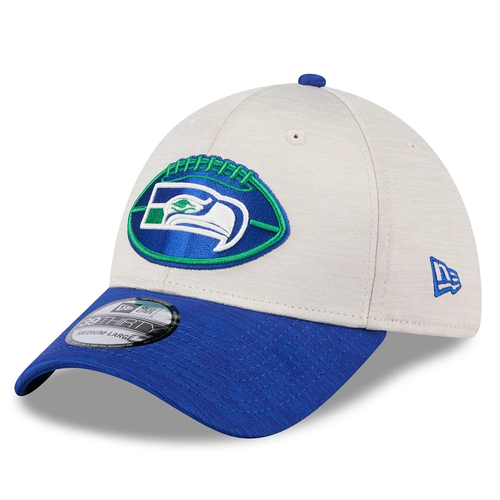 Men's New Era Stone/Royal Seattle Seahawks 2024 Sideline Historic 39THIRTY Flex Hat