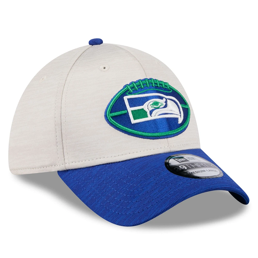 Men's New Era Stone/Royal Seattle Seahawks 2024 Sideline Historic 39THIRTY Flex Hat