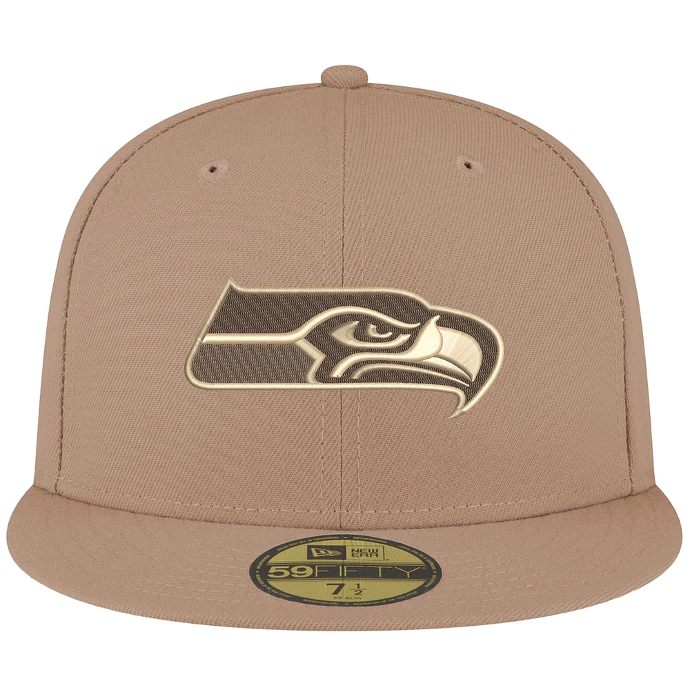 Men's New Era Tan Seattle Seahawks Candied Pecan 59FIFTY Fitted Hat