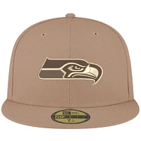 Men's New Era Tan Seattle Seahawks Candied Pecan 59FIFTY Fitted Hat