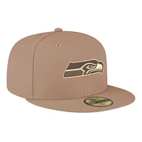 Men's New Era Tan Seattle Seahawks Candied Pecan 59FIFTY Fitted Hat