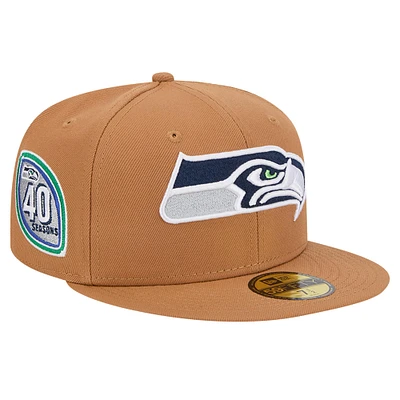 Men's New Era Tan Seattle Seahawks Color Pack 59FIFTY Fitted Hat with Side Patch