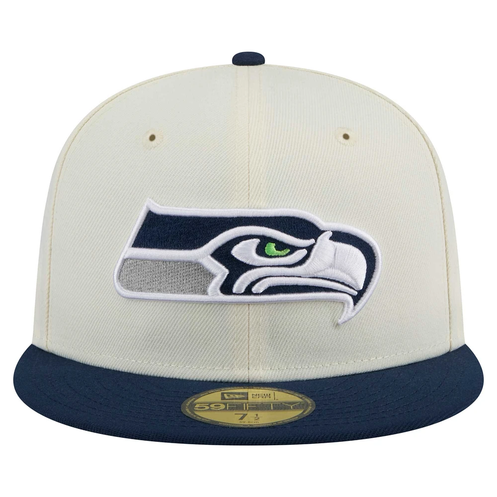 Men's New Era  White/College Navy Seattle Seahawks Main 59FIFTY Fitted Hat