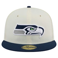 Men's New Era  White/College Navy Seattle Seahawks Main 59FIFTY Fitted Hat