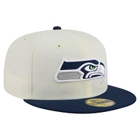 Men's New Era  White/College Navy Seattle Seahawks Main 59FIFTY Fitted Hat