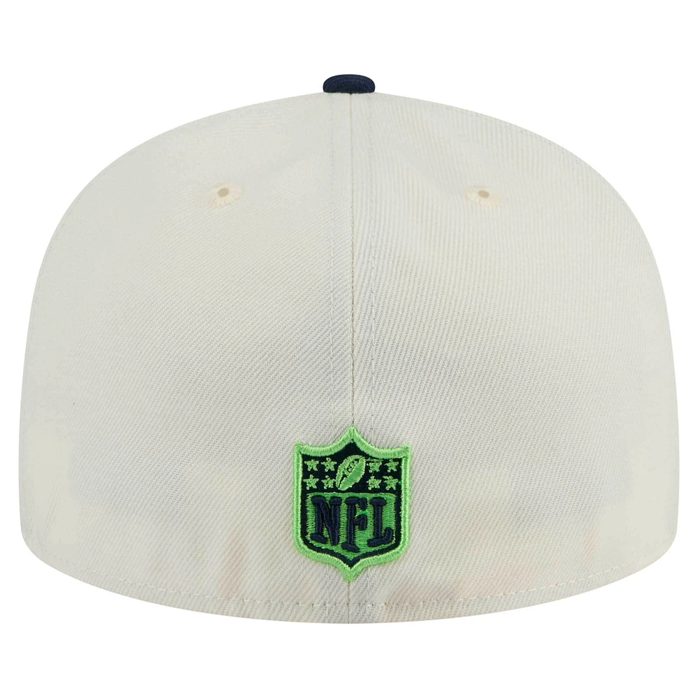 Men's New Era  White/College Navy Seattle Seahawks Main 59FIFTY Fitted Hat