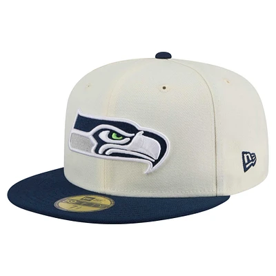 Men's New Era  White/College Navy Seattle Seahawks Main 59FIFTY Fitted Hat