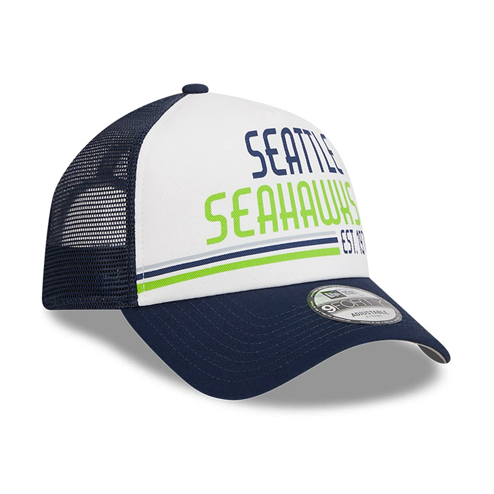 Men's New Era /College Navy Seattle Seahawks Stacked A-Frame Trucker 9FORTY Adjustable Hat