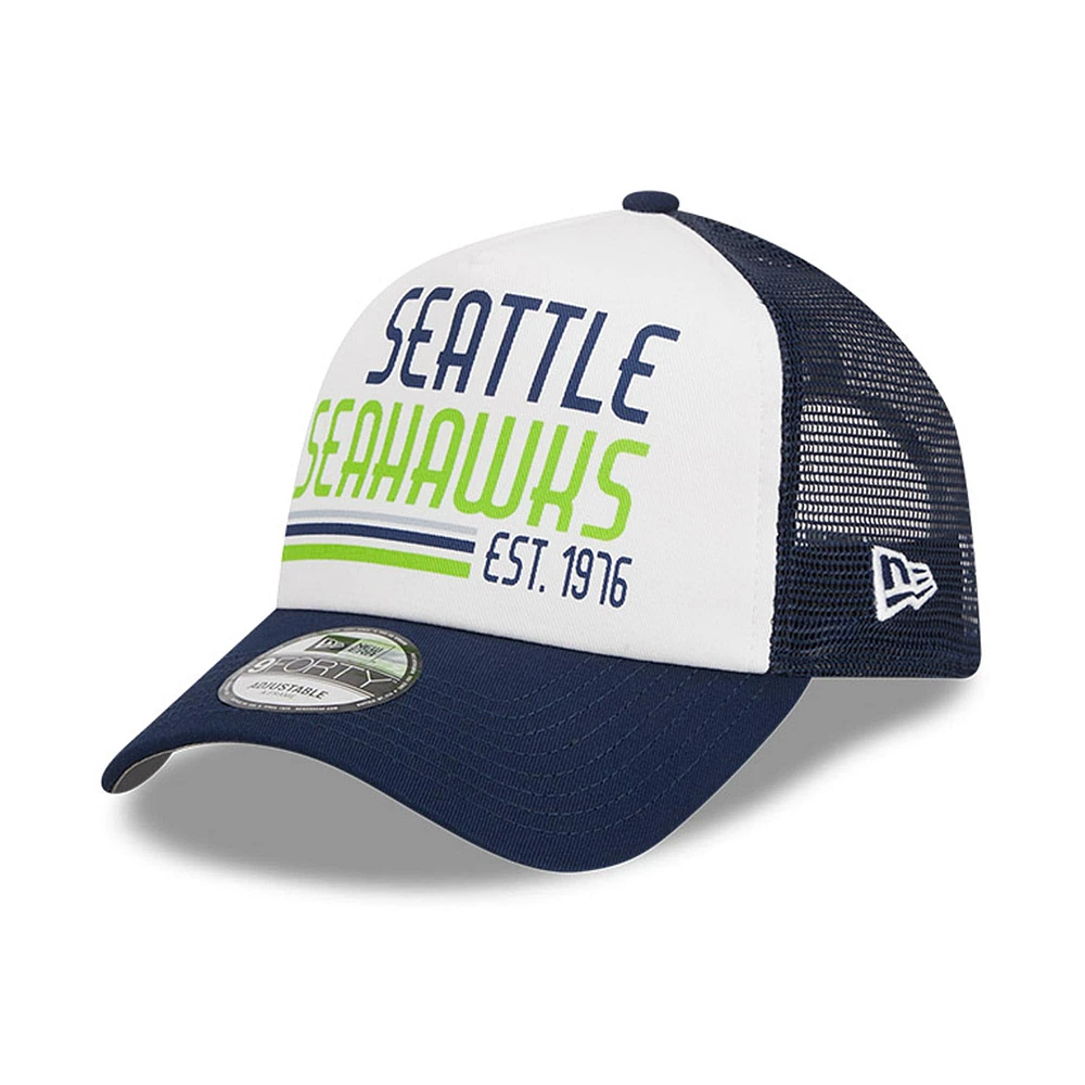 Casquette réglable 9FORTY Stacked A-Frame Trucker 9FORTY des Seattle Seahawks New Era pour hommes, blanc/collège bleu marine