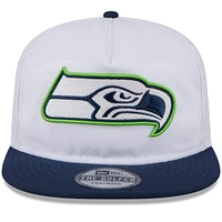 Men's New Era White/Navy Seattle Seahawks 2024 NFL Training Camp Golfer Snapback Hat