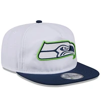 Men's New Era White/Navy Seattle Seahawks 2024 NFL Training Camp Golfer Snapback Hat