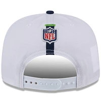 Men's New Era White/Navy Seattle Seahawks 2024 NFL Training Camp Golfer Snapback Hat