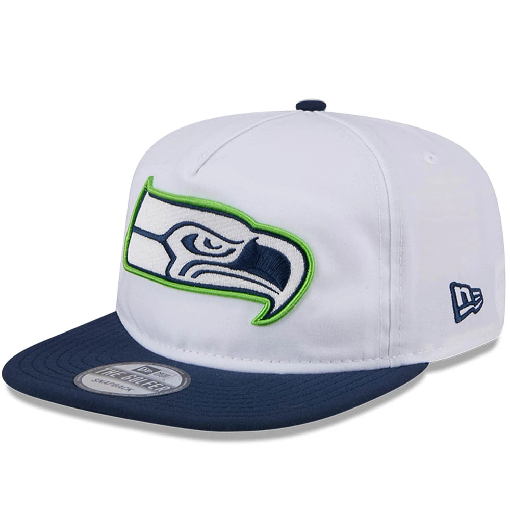 Men's New Era White/Navy Seattle Seahawks 2024 NFL Training Camp Golfer Snapback Hat