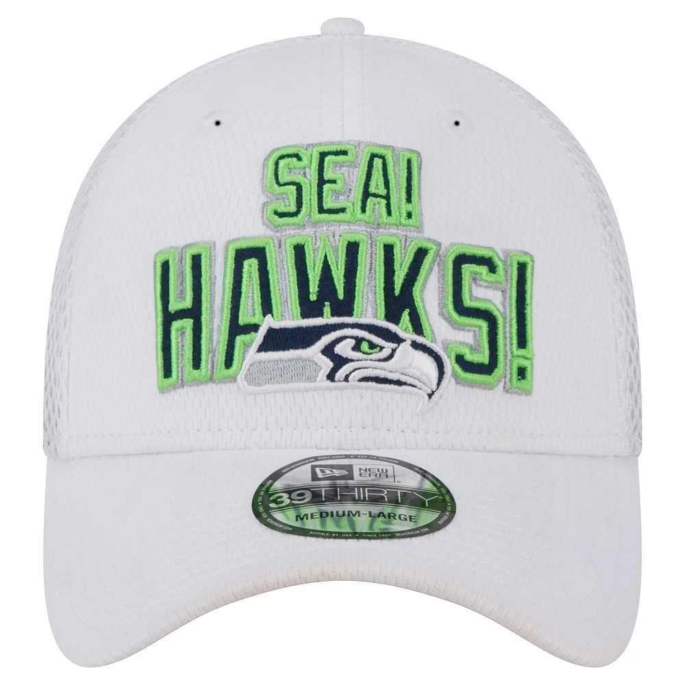 Casquette flexible 39THIRTY New Era pour hommes des Seattle Seahawks Breakers blanche