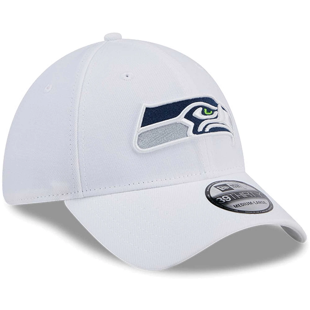 Casquette flexible principale 39THIRTY des Seattle Seahawks New Era pour hommes, blanche