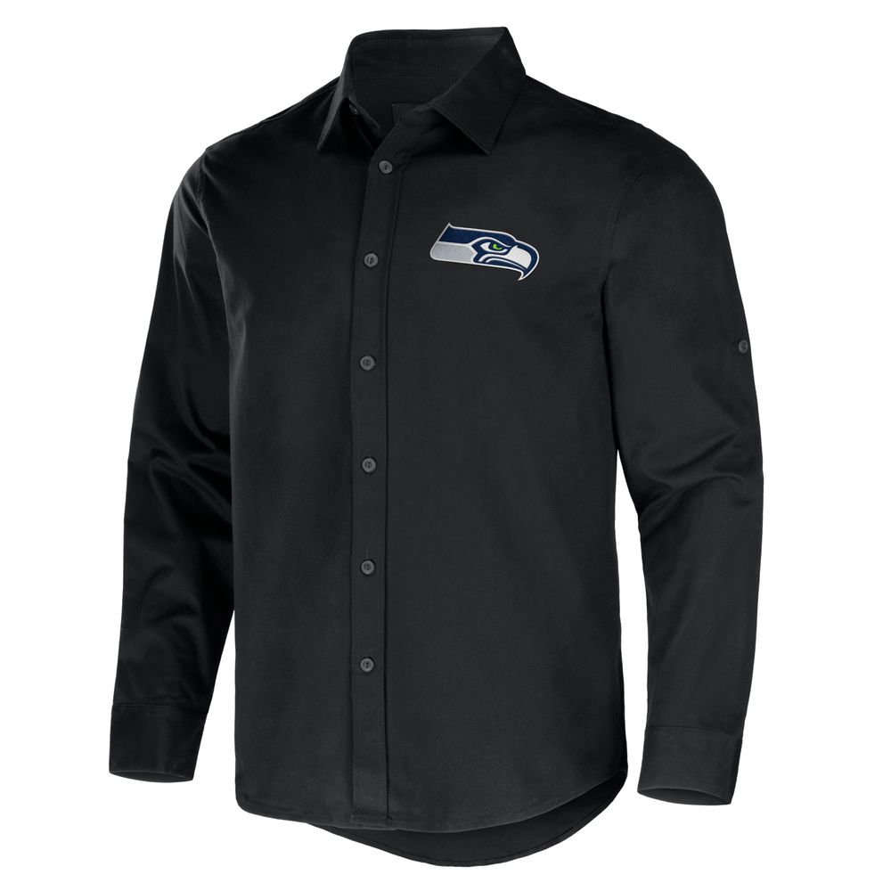 Men's NFL x Darius Rucker Collection by Fanatics Black Seattle Seahawks Convertible Twill Long Sleeve Button-Up Shirt